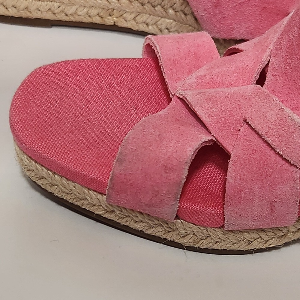 COLE HAAN 'Crystal' Pink Suede Wedge Espadrille Sandals Size 5 B - Picture 4 of 9